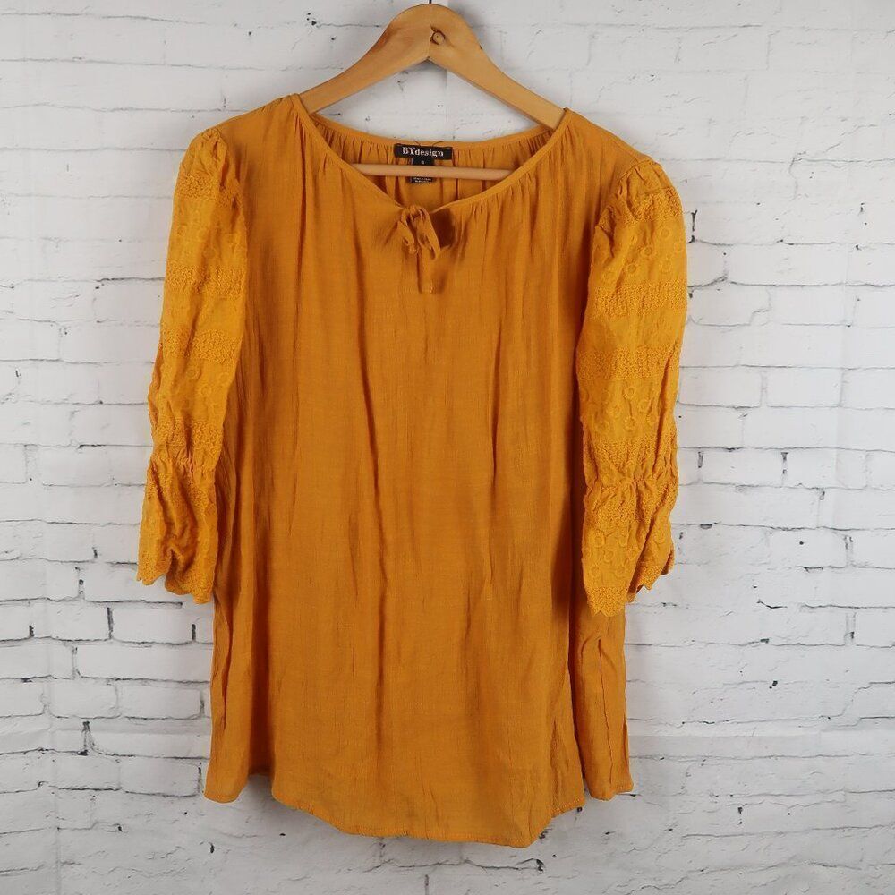 BYDESIGN ORANGE 1/2 SLEEVE ROUND NECK WITH TIE DETAIL TOP SIZE SMALL
